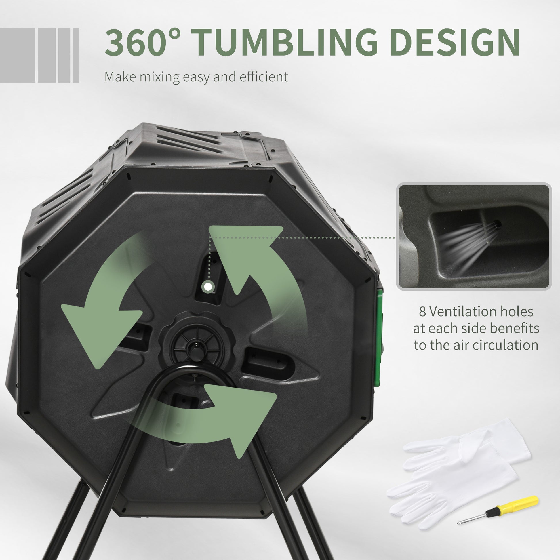 Outsunny Tumbling Compost Bin Outdoor 360 Dual Rotating Composter 43 Gallon, Green Green Steel