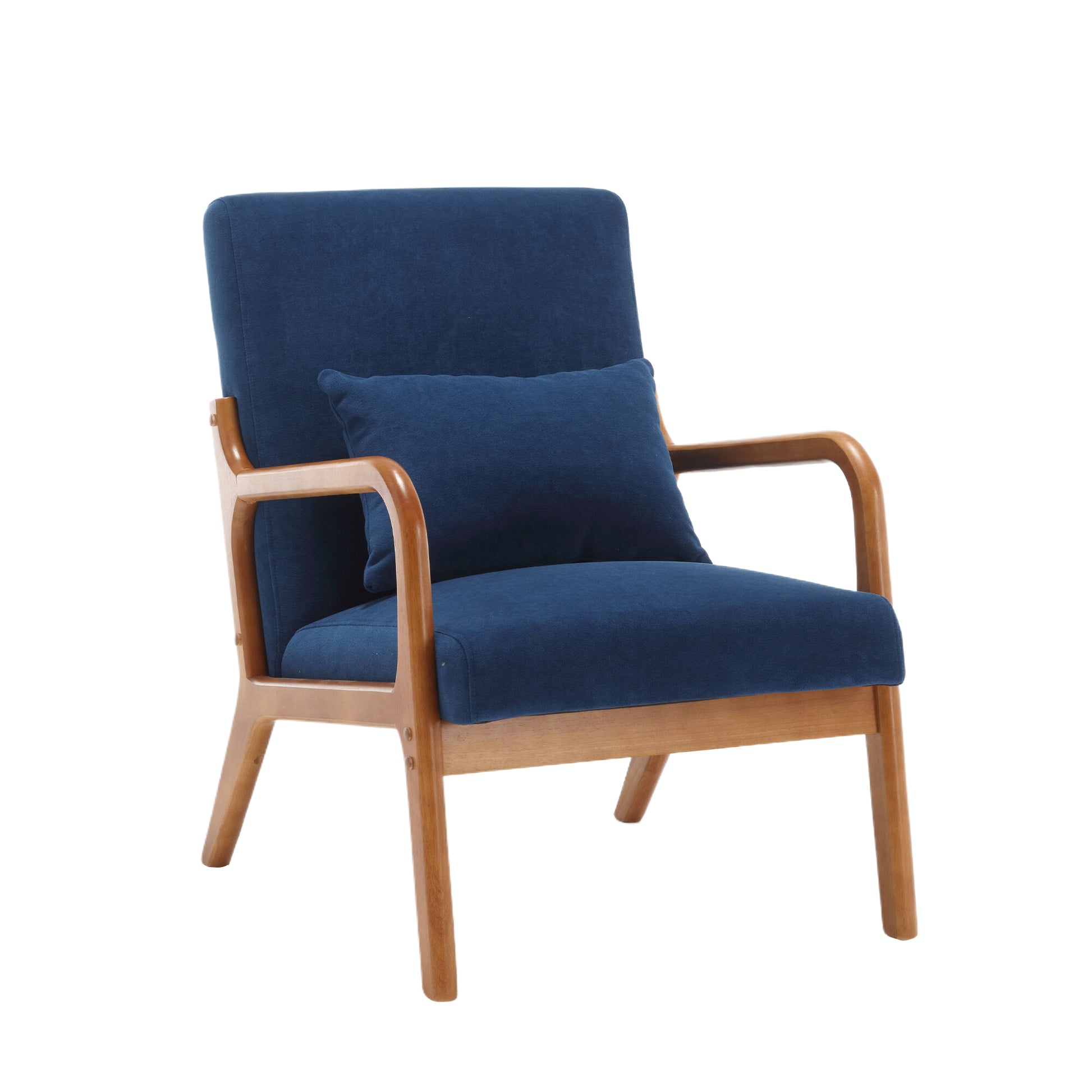 Coolmore Modern Accent Chair, Solid Wood Padding Lounge Armchairs With One Pillow For Living Room, Bedroom, Guest Room Navy Navy Brown Primary Living Space Modern Rubberwood Foam Velvet