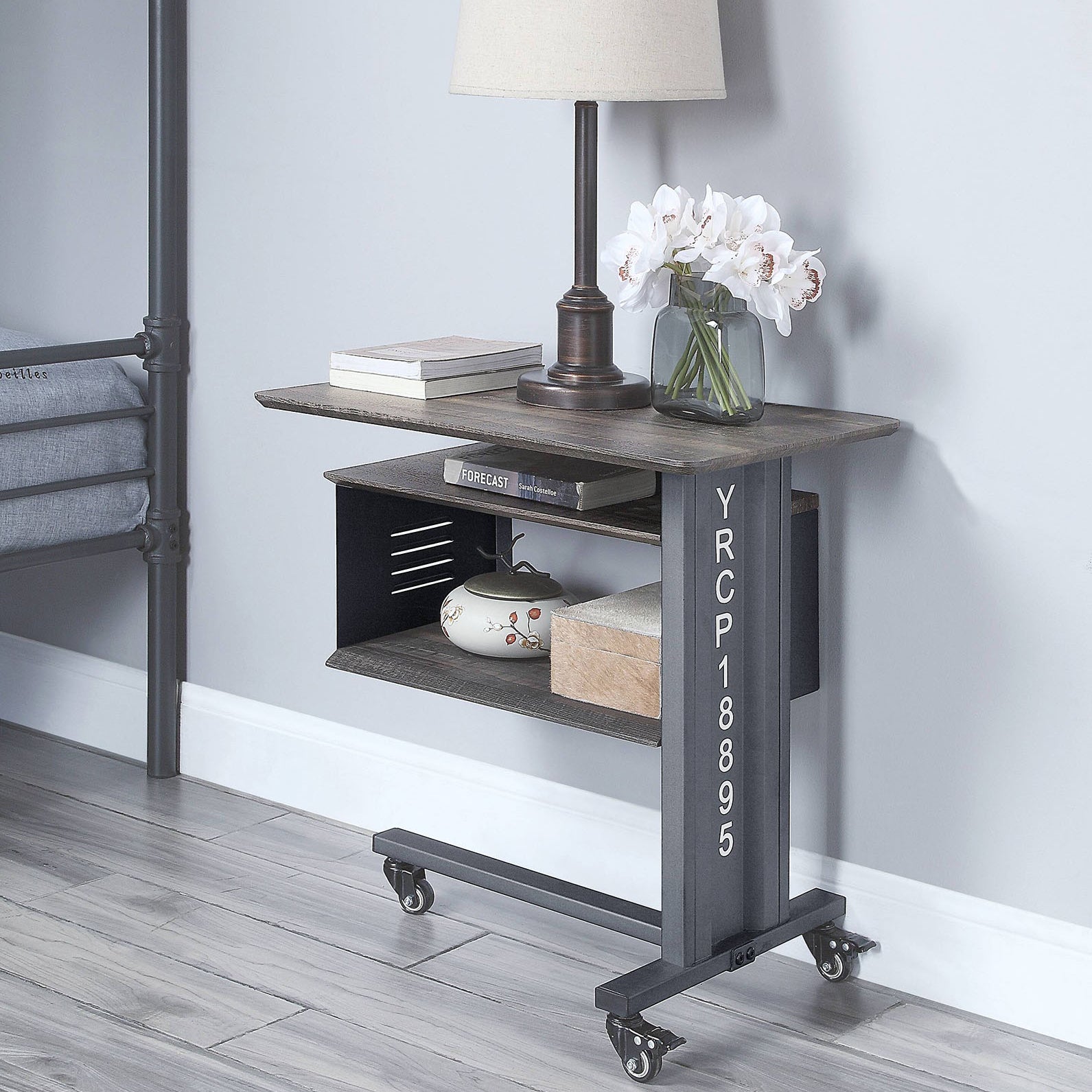 Gunmetal Accent Table And Wall Shelf Set -
