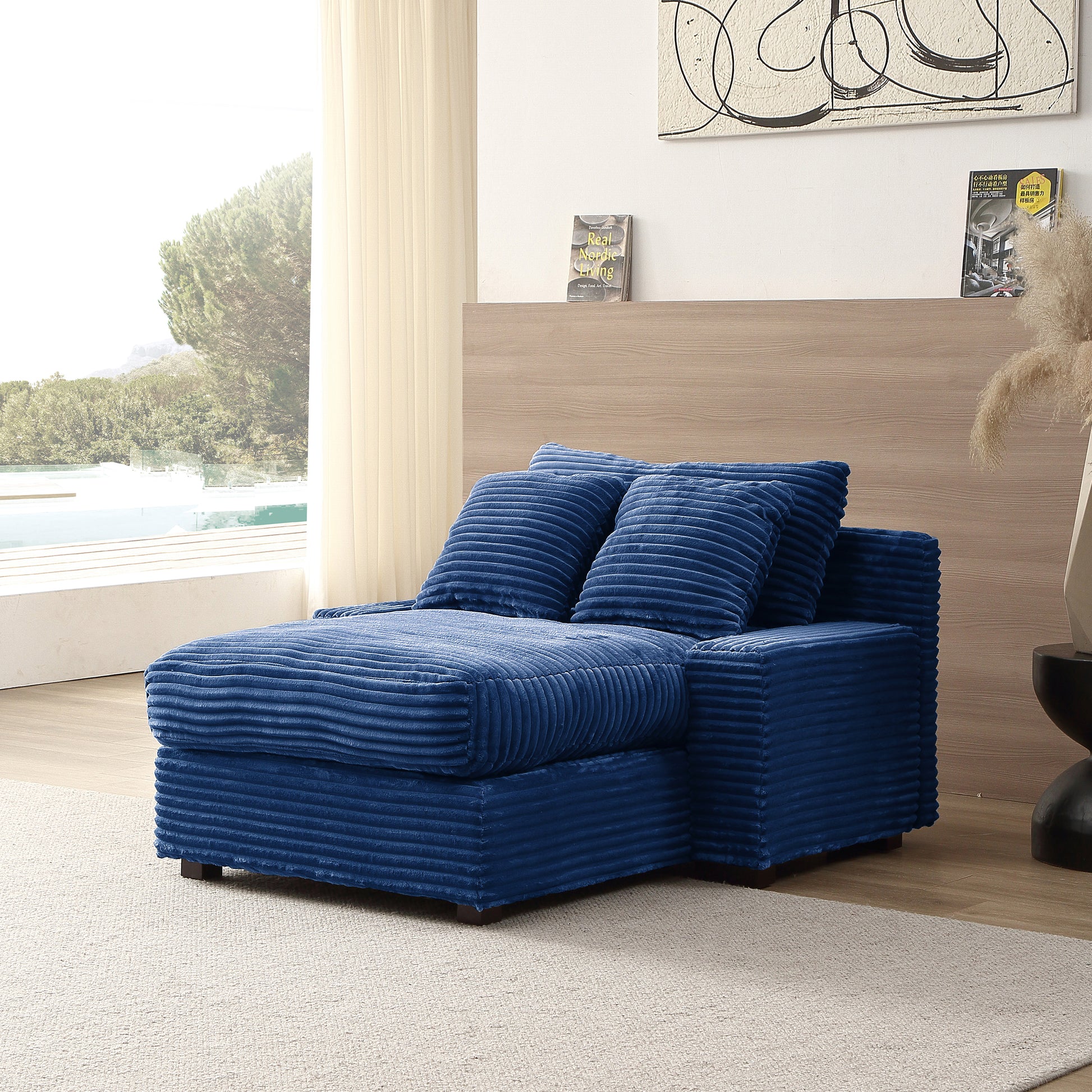 Modern Luxury Sofa Couch For Living Room Quality Corduroy Upholstery Sleeper Sofa Bed Daybed Navy Blue Blue Corduroy 1 Seat