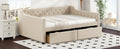 Full Size Upholstered Tufted Daybed With 2 Drawers, Beige Box Spring Not Required Full Beige Wood Daybeds Velvet Upholstered