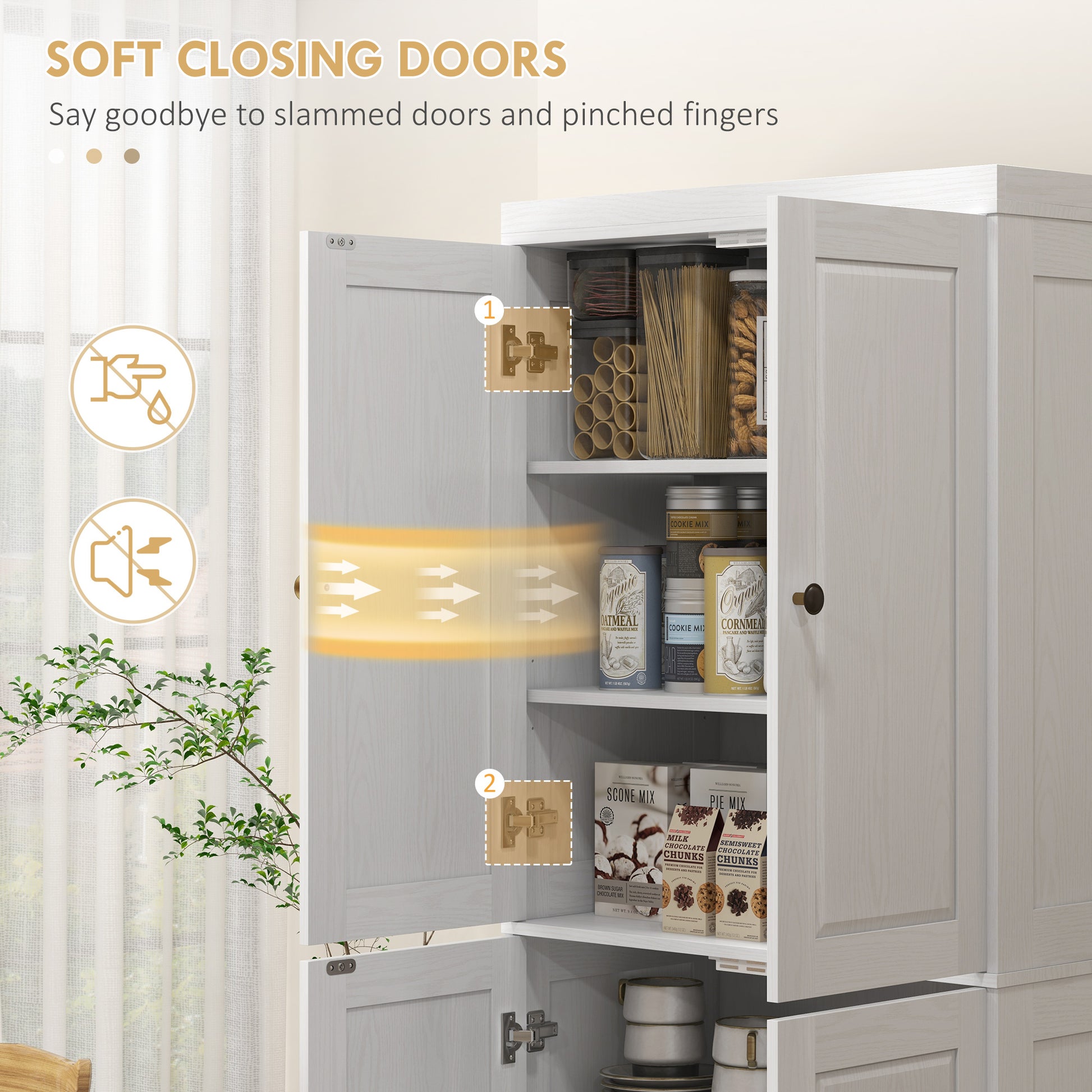 Homcom 72.5" Tall Kitchen Pantry Storage Cabinet, Freestanding Kitchen Cupboard With 4 Soft Close Doors And Adjustable Shelves For Dining Room, Distressed White White Mdf