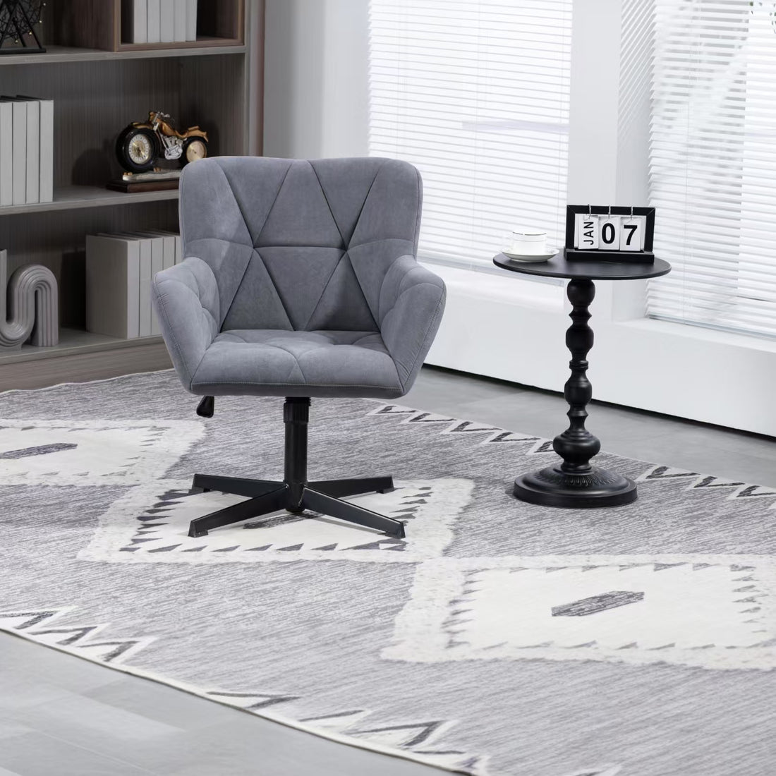 Modern Velvet Desk Chair Swirl Office Chair No Wheels Comfy Computer Task Chair Metal Legs Upholstered Accent Arm Chair For Living Room Bedroom Small Spaces Home Office, Grey Grey Bedroom Foam Velvet