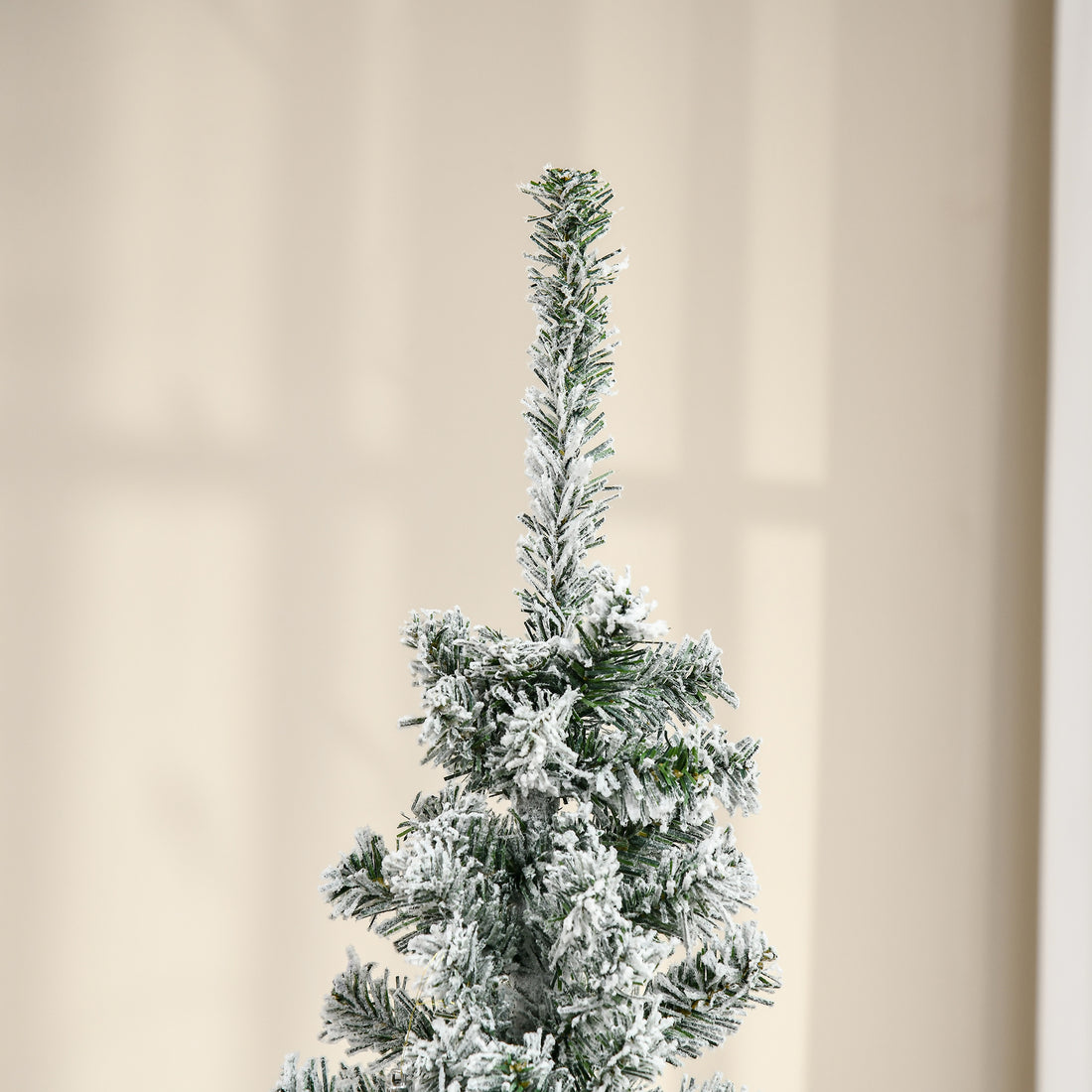 Homcom 6' Tall Unlit Snow Flocked Slim Artificial Christmas Tree With Realistic Branches And 492 Tips Green Plastic