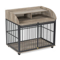 44'' Heavy Duty Large Dog Crate Furniture For Large Medium Dog With Lockable Wheels, Wooden Dog Crate Dog Kennel, End Table Crate With Double Layer Storage, Gray Gray Dog Engineered Wood