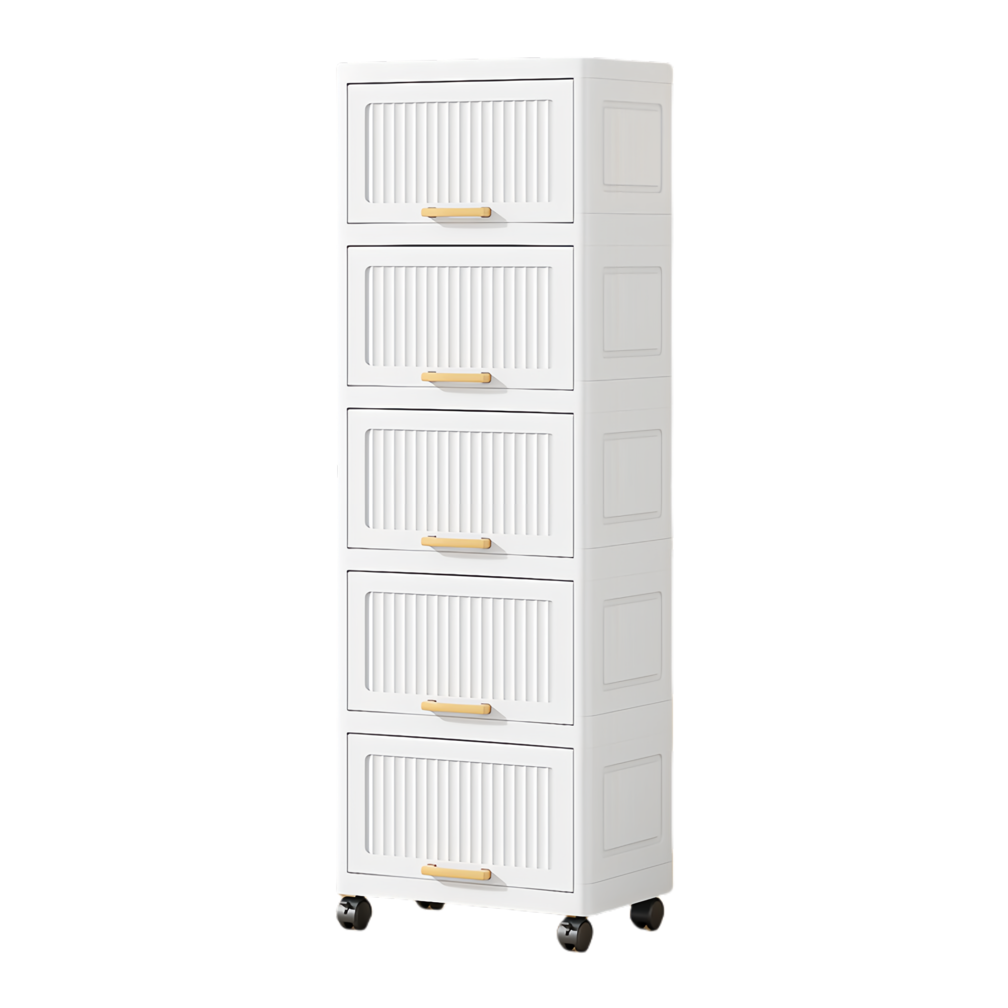 15.75" Side Wide 5 Layers Flip Open Storage Box With Wheels, Movable Storage Cabinet, Kitchen Shelf, Movable Storage Island, Home Organization, Wardrobe Storage Box White Plastic