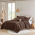 7 Piece Micro Corduroy Comforter Set Brown King Brown Polyester