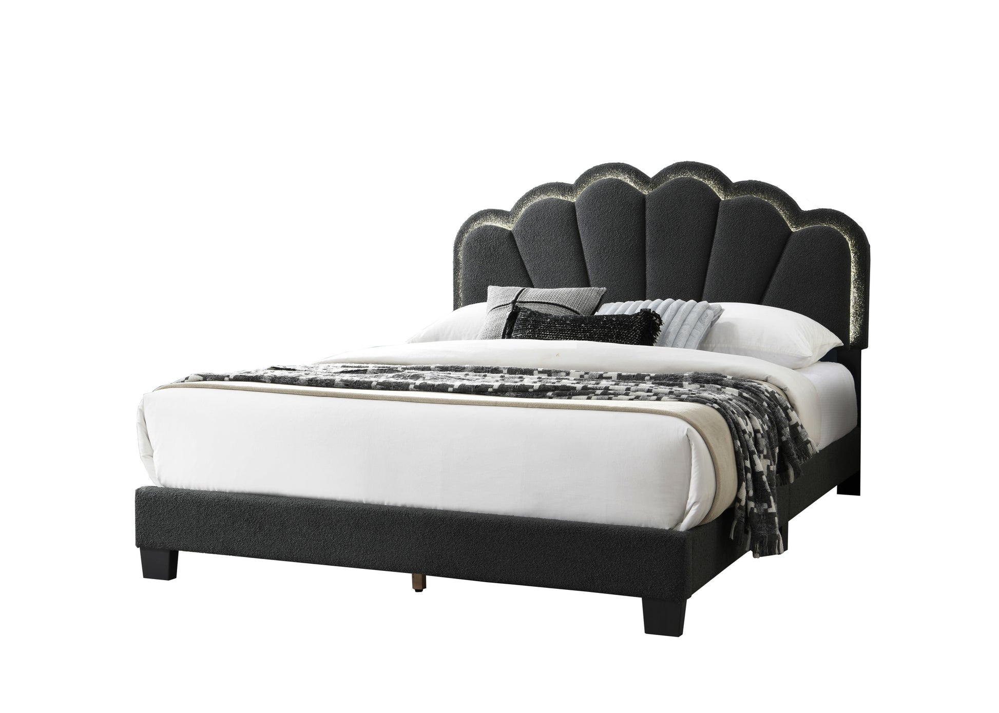 Queen Bed Box Spring Not Required Queen Charcoal Wood Bedroom Modern P display picture 1