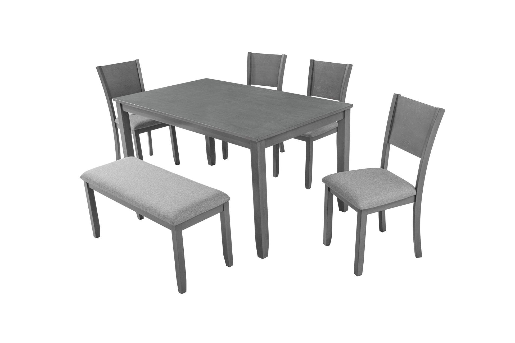 6 Piece Kitchen Dining Set, Rectangular Wooden Dining Table With 4 Upholstered Chairs And A Bench, Dining Table Set For 6 People, Living Room, Home Bar And Kitchen, Gray Wood Gray Seats 6 Wood Dining Room Acacia 4 Leg Rectangular Dining Table With Chair