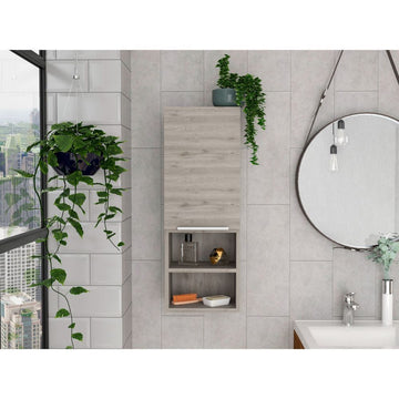 Milwaukee Medicine Cabinet, Two Shelves, Single Door Cabinet, Two Interior Shelves Light Gray 1 4 32 To 35 In Bathroom Wall Mounted Contemporary,Modern 10 15 Inches Melamine Engineered Wood