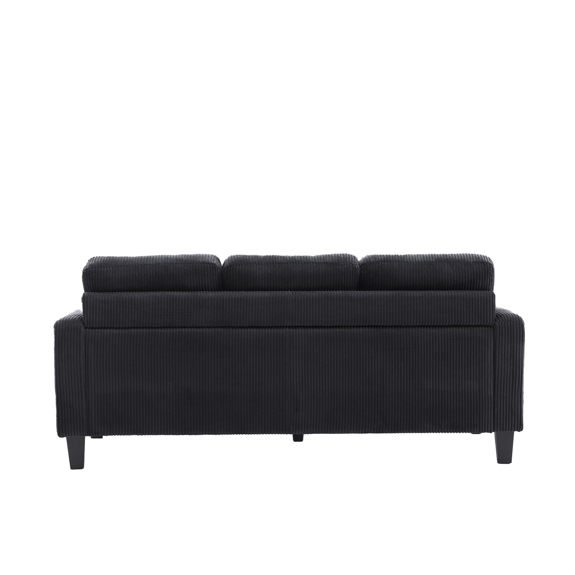 Velvet Sectional Couchl Shaped Sofa With Ottoman For Small Apartment Black Velvet 3 Seat