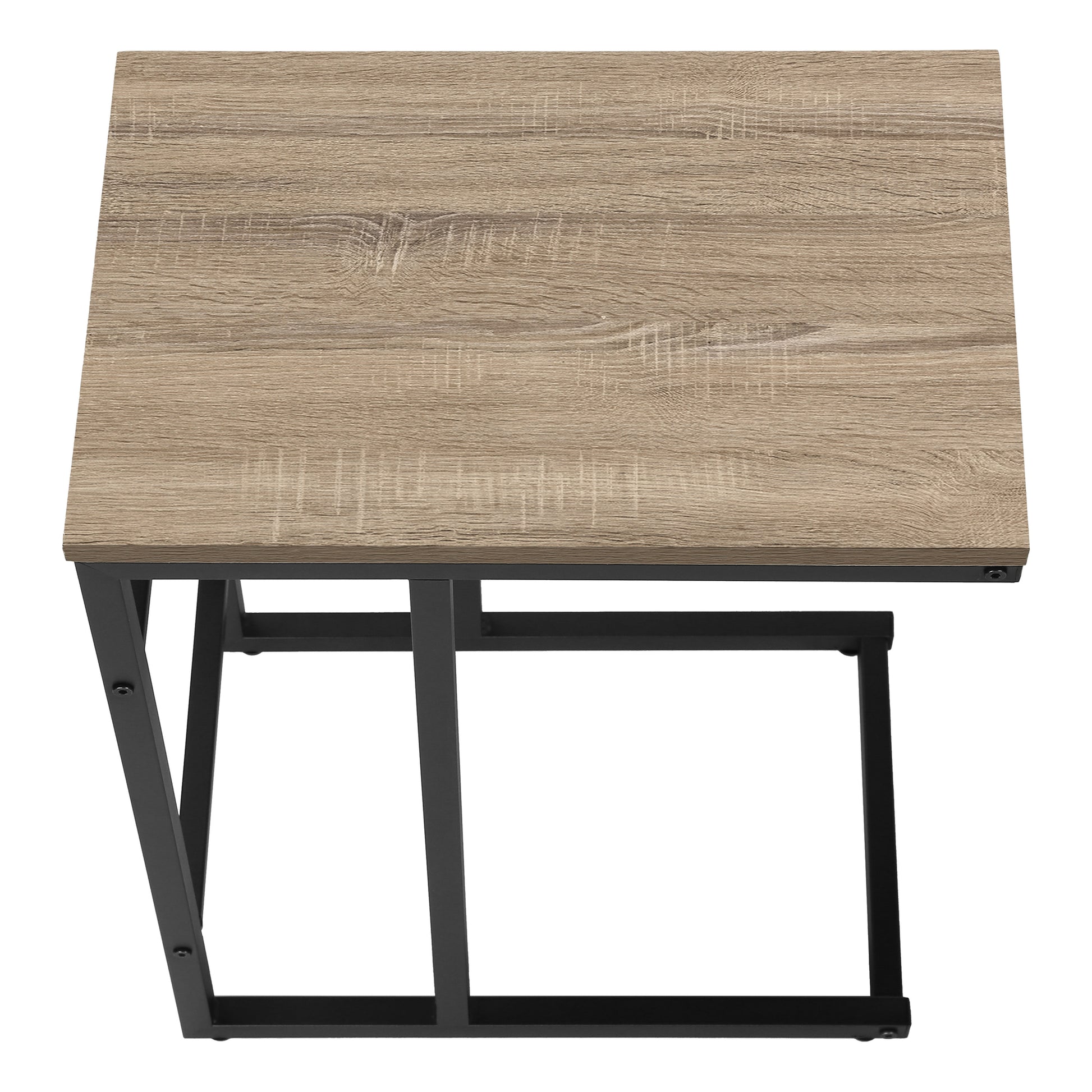 Accent Table, C Shaped, End, Side, Snack, Living Room, Bedroom, Brown Laminate, Black Metal, Contemporary, Modern Taupe Particle Board