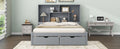 Queen Size Platform Bed With Storage Headboard And 2 Drawers, Gray Box Spring Not Required Queen Gray Wood Bedroom Bed Frame Solid Wood Mdf