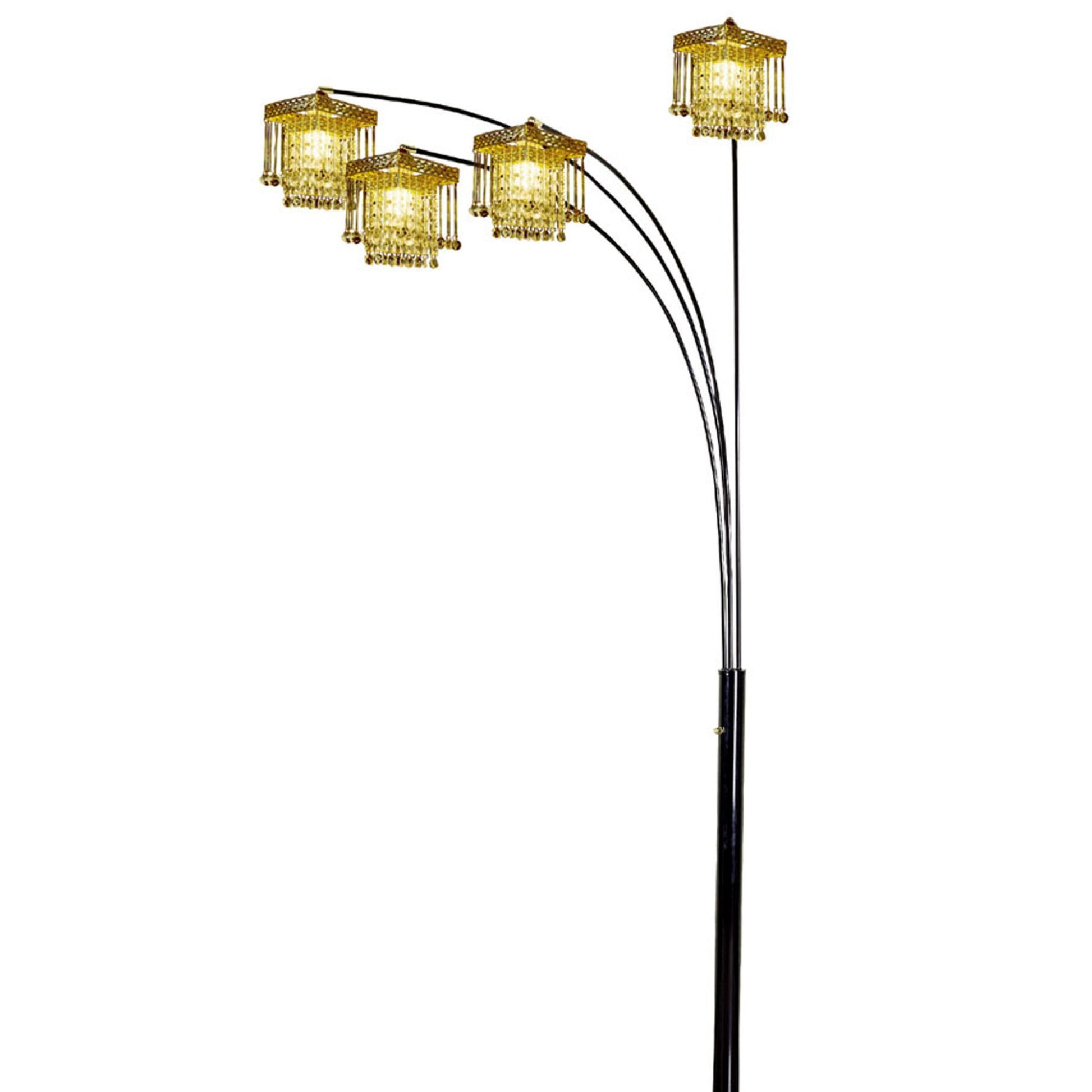 84" Tall Floor Lamp W Black Finish And 4 Arch Arms, Crystal Chandelier Design Black Metal