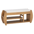 Retro Multifunctional Storage Bench With Cushion And Curved Side Panel For Entrance And Living Room Natural Natural Mdf