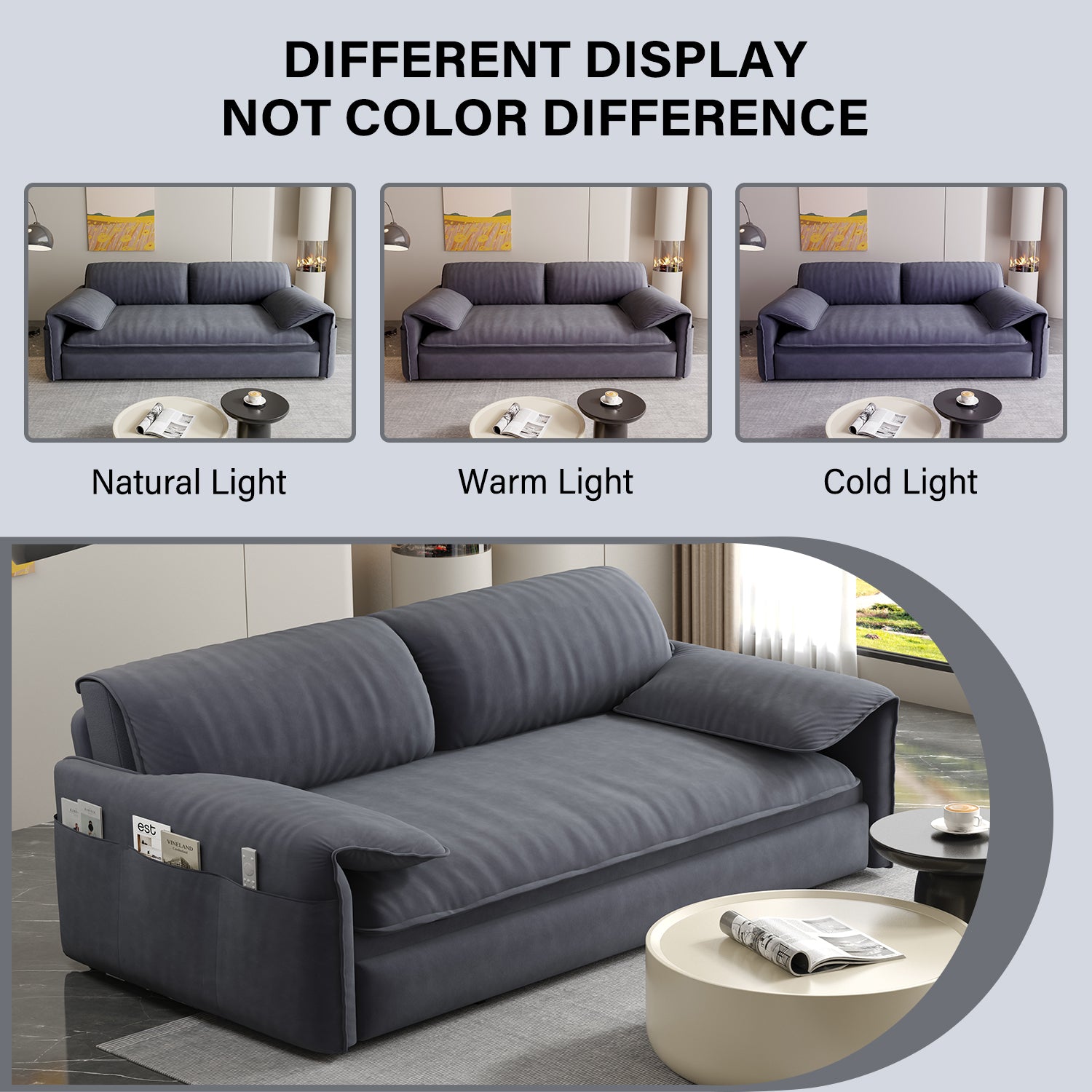 63.8" Queen Pull Out Sofa Bed, 3 In 1 Convertible Sleeper Sofa With Side Storage,Multi Functional Velvet Loveseat Bed For Living Room,Bedroom,Apartment,Office,Grey Old Sku:W1885122052 W1885P154639