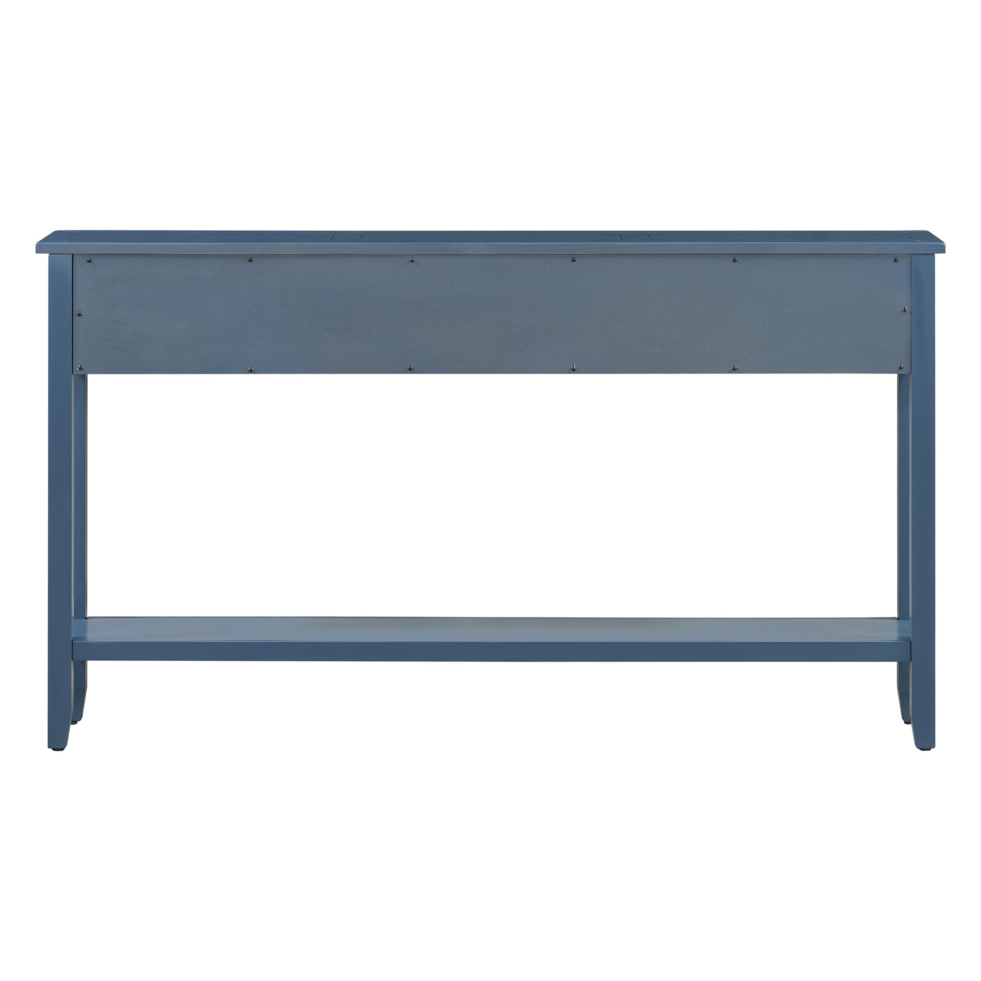 Rustic Entryway Console Table, 60" Long Sofa Table With Two Different Size Drawers And Bottom Shelf For Storage Antique Navy Antique Navy Solid Wood