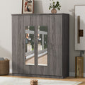 4 Door Mirror Wardrobe With Shelves, Gray Gray Plywood