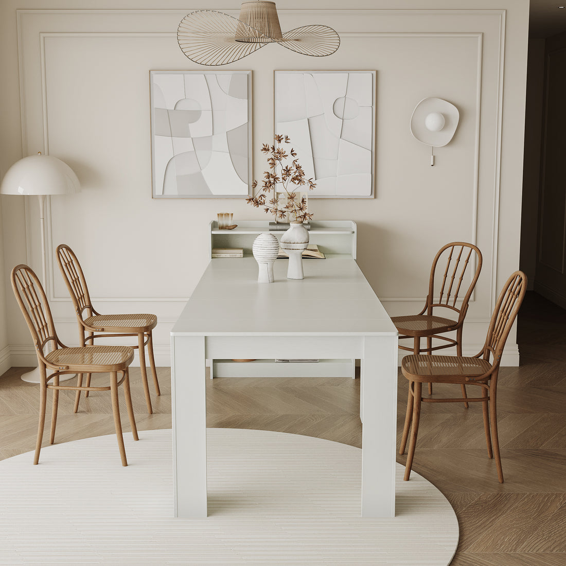 Modern Extendable Dining Table With Storage White Mdf