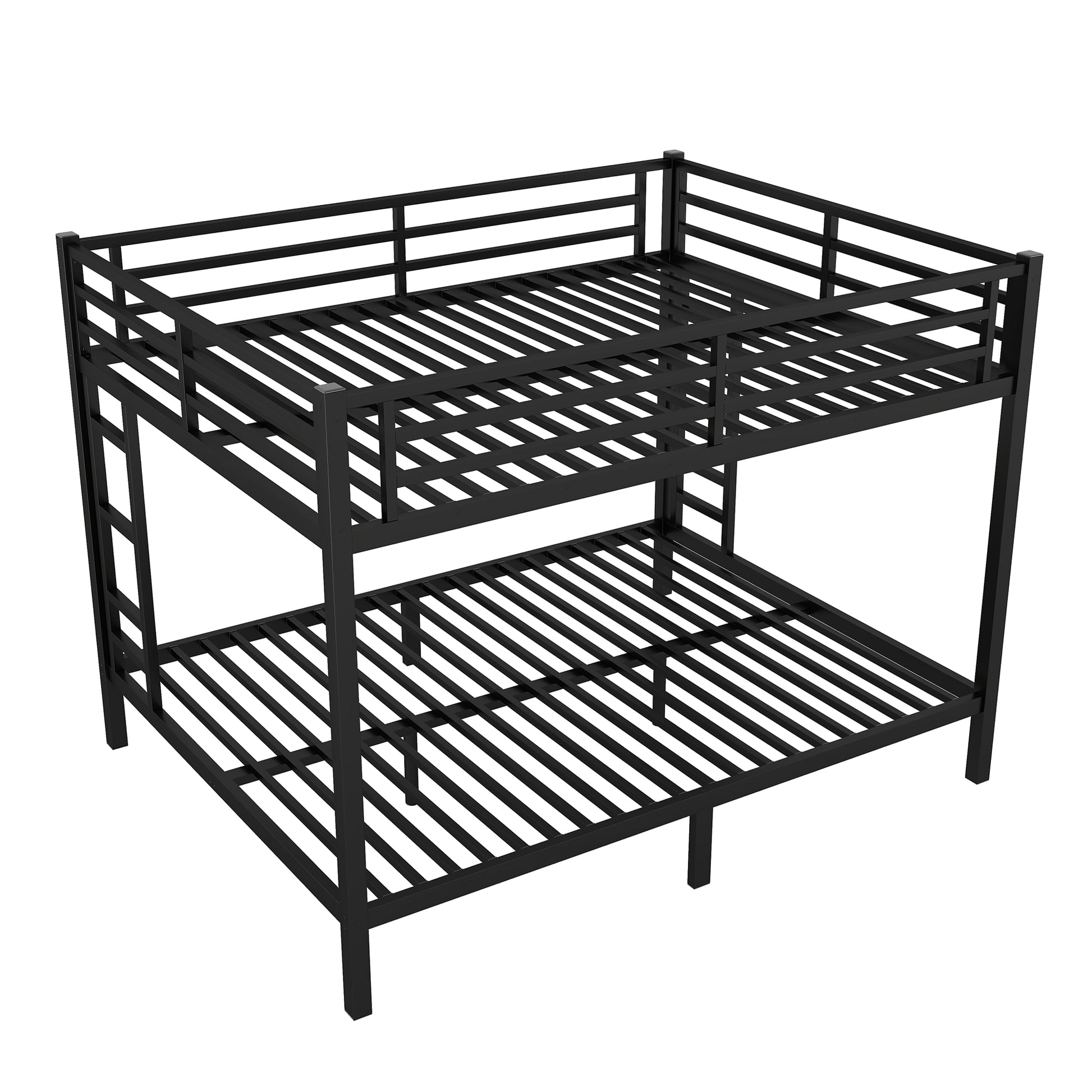 Metal Queen Over Queen Bunk Bed For Teens And Adults,Space Saving Noise Reduced No Box Spring Needed, Black Box Spring Not Required Queen Black Metal