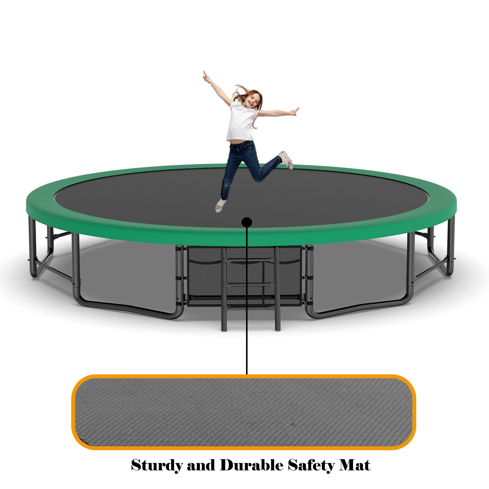 16Ft Outdoor Trampoline For Kids And Adults, Pumpkin Trampolines With Curved Poles,Heavy Duty Trampoline Anti Rust Coating Astm Approval Green Steel