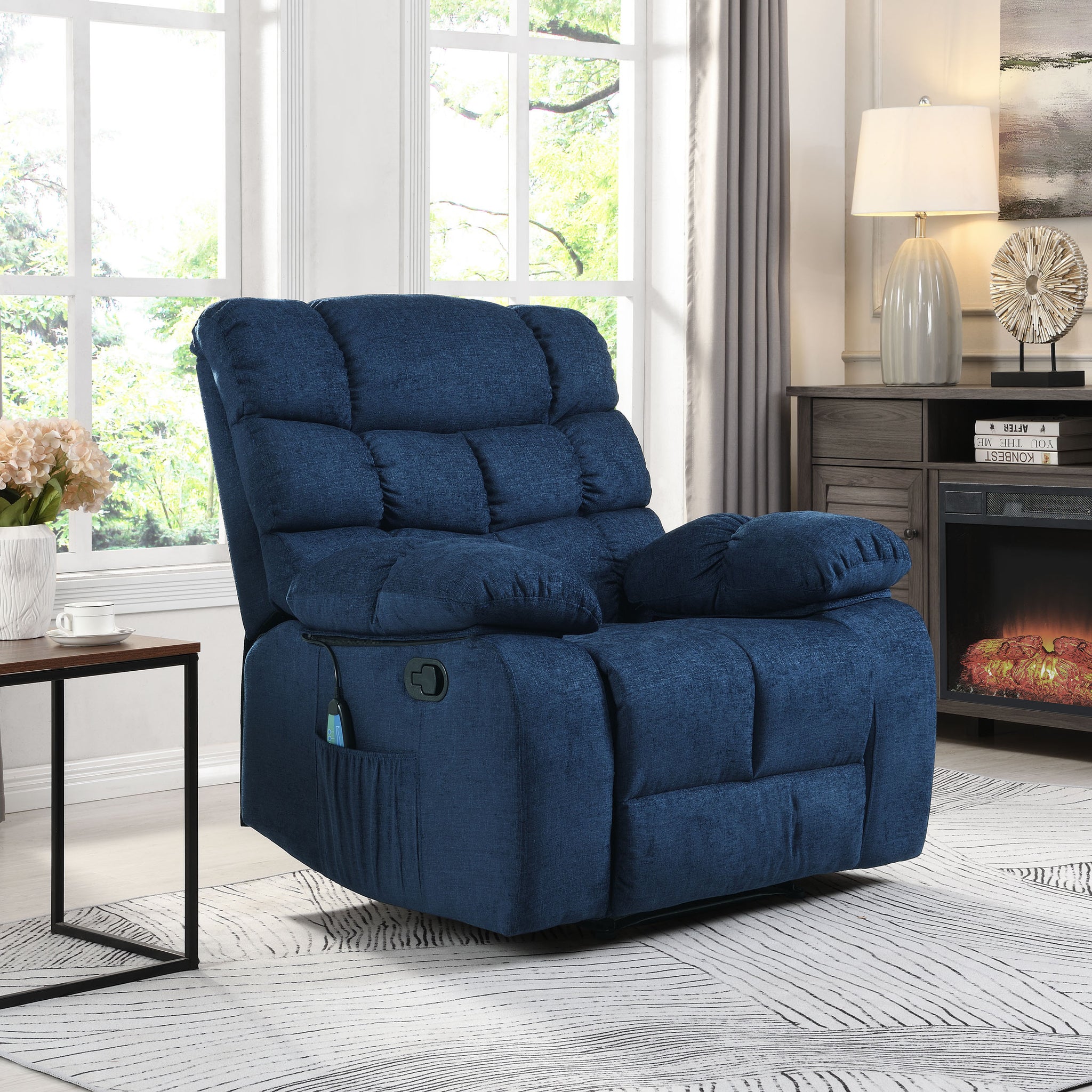 Massage Recliner Navy Blue Fabric