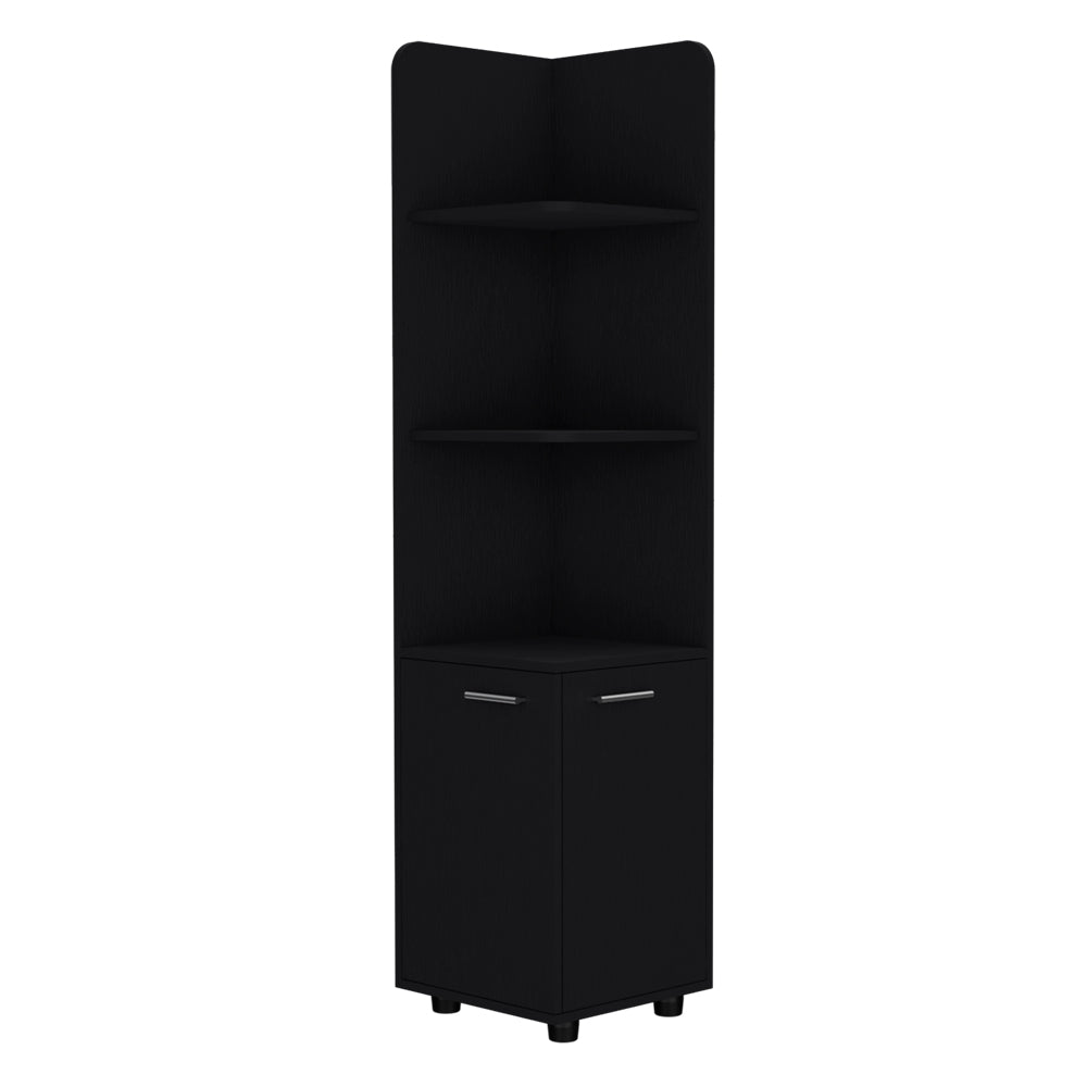 Malibu 62" Tall Double Door Corner Linen Cabinet With Four Shelves Black Black Particle Board