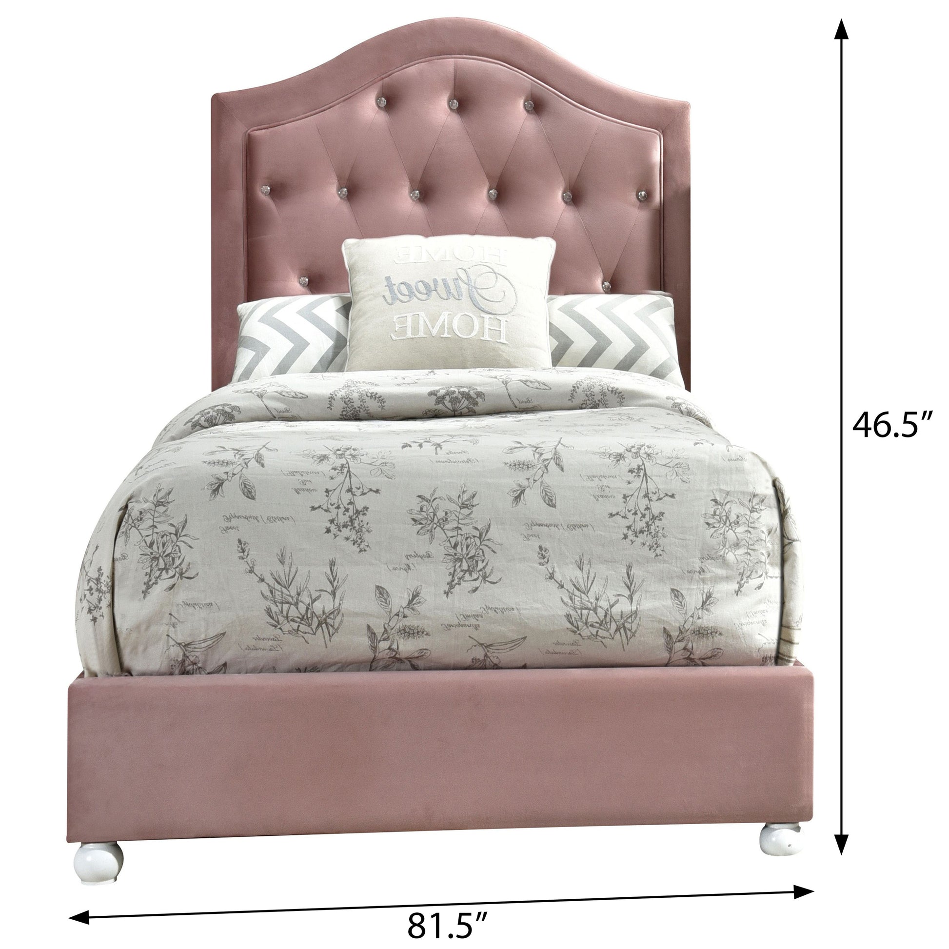 Pink Twin Tufted Headboard Upholstered Bed Twin Box Spring Not Required Pink Wood Wood Fabric