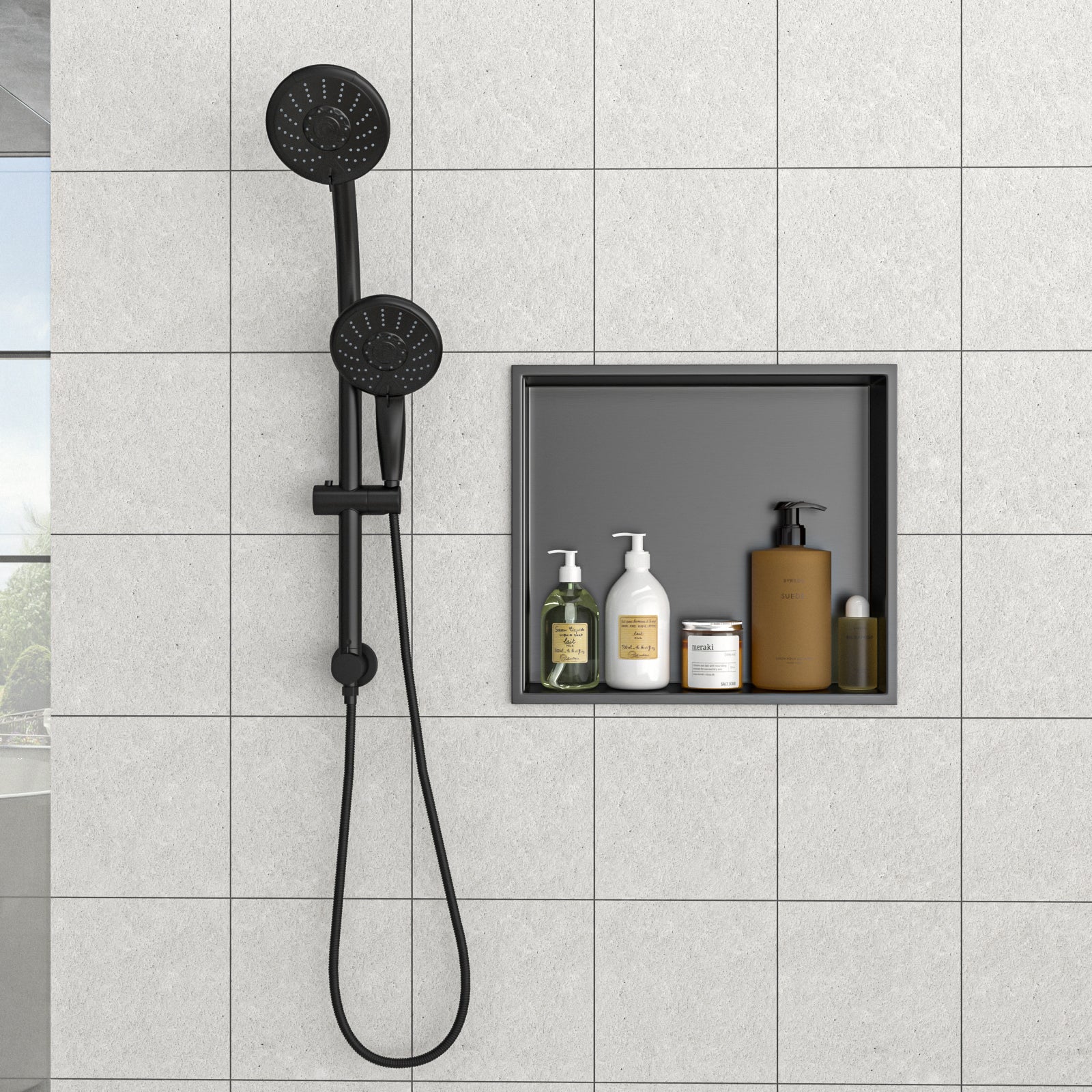 17" X 15" Stainless Steel Shower Niche, Gunmetal Black Gunmetal Black Stainless Steel