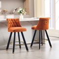 Coolmore Set Of 2,Back Pull Point Design, Velvet Material, 360 Degree Rotation, Back Pull Loop Detachable Design, Rivet Decoration, Square Foot Wooden Bar Chair Orange Velvet