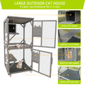 Catio Large Wooden Cat House Outdoor Indoor Cat Enclosures On Wheels, Wooden Kitty House Shelter Outside With Resting Box, Waterproof Roof Grey, 31.5