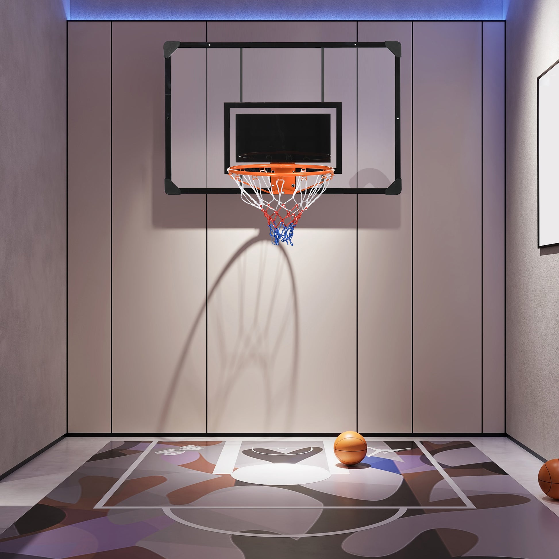 Soozier Wall Mounted Basketball Hoop With 45" X 29" Shatter Proof Backboard, Durable Rim And All Weather Net For Indoor And Outdoor Use Colorful Steel