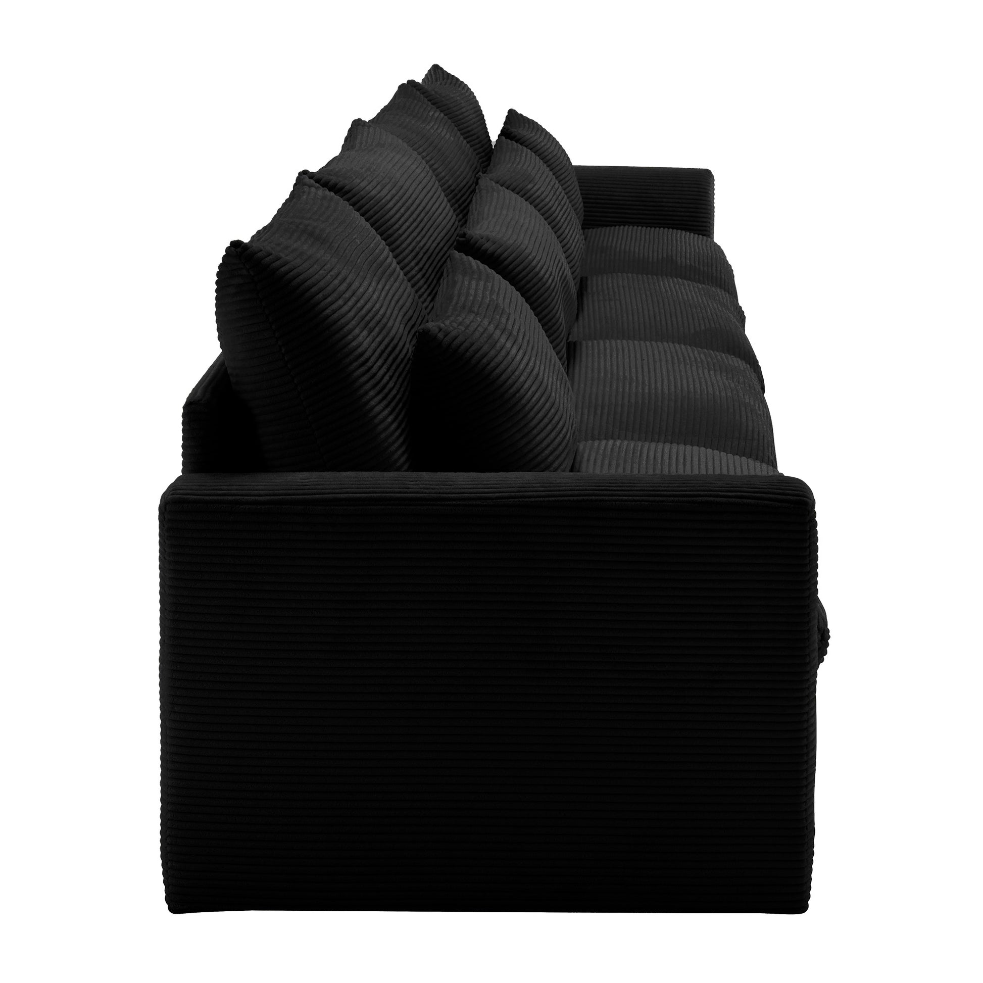 4 Seater Deep Seat Couches For Living Room, Comfy Black Corduroy Sofas For Living Room Modern With 4 Waist Pillows Black Corduroy 4 Seat