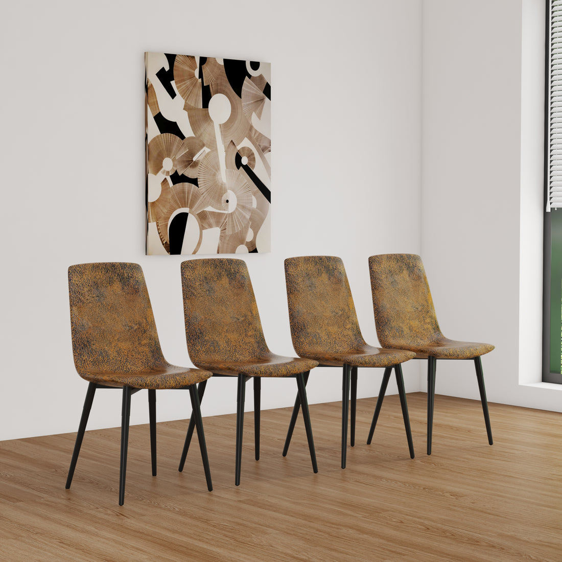 Dining Chairs Set Of 4,Modern Kitchen Dining Room Chairs,Upholstered Dining Accent Suedette Chairs In Cushion Seat And Sturdy Black Metal Legs Brown Brown Foam Technical Leather