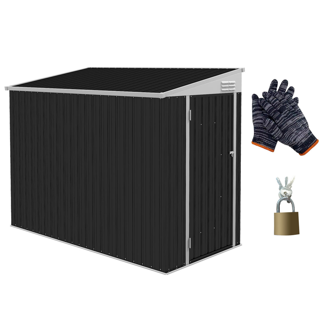 Outsunny 4' X 8' Metal Outdoor Storage Shed, Lean To Storage Shed, Garden Tool Storage House With Lockable Door And 2 Air Vents For Backyard, Patio, Lawn, Dark Gray Gray Steel