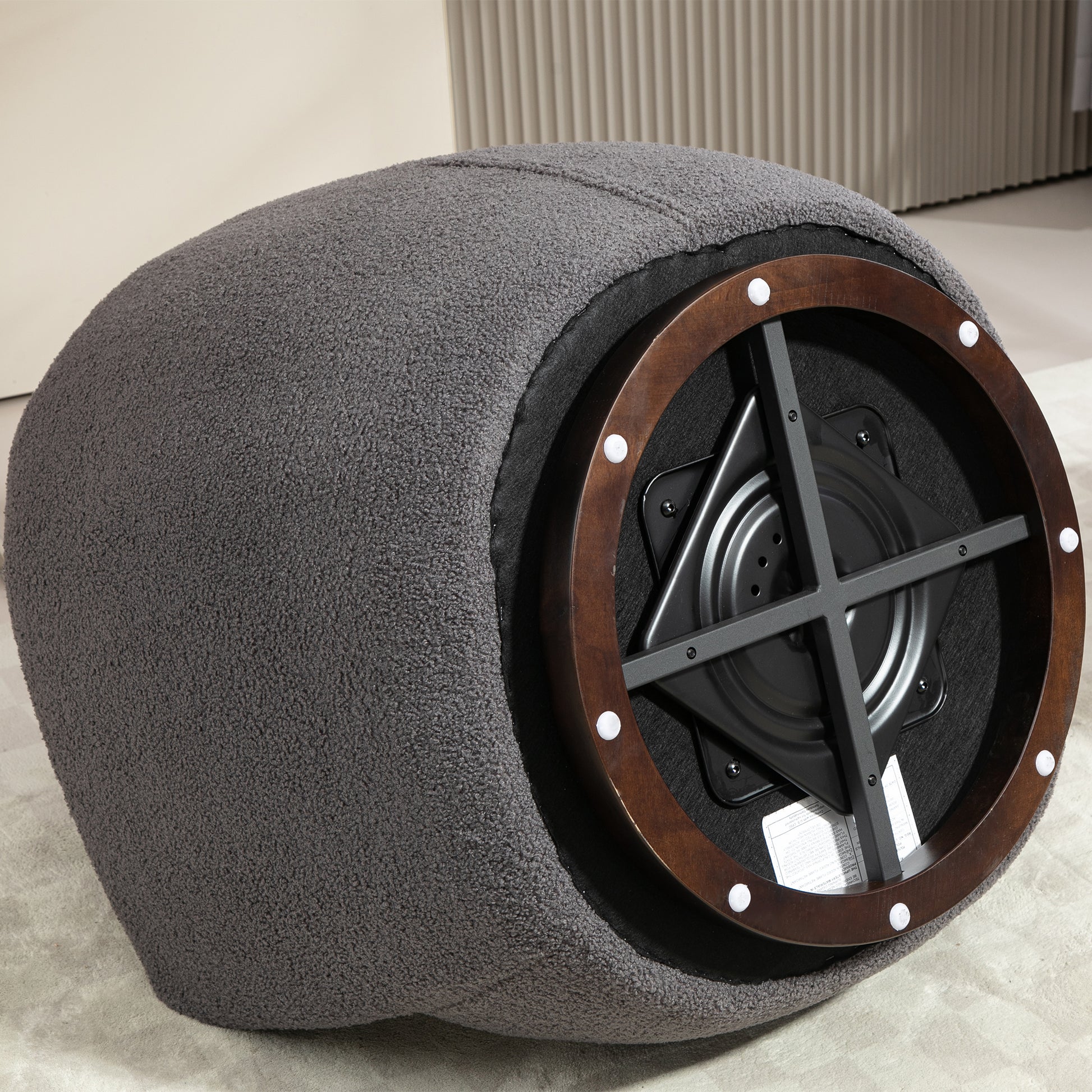 Upholstered Swivel Barrel Armchair With Storage Modern Living Room Side Chair For Bedroom Office Reading Spaces Teddy Fabric Grey Grey Foam Upholstered