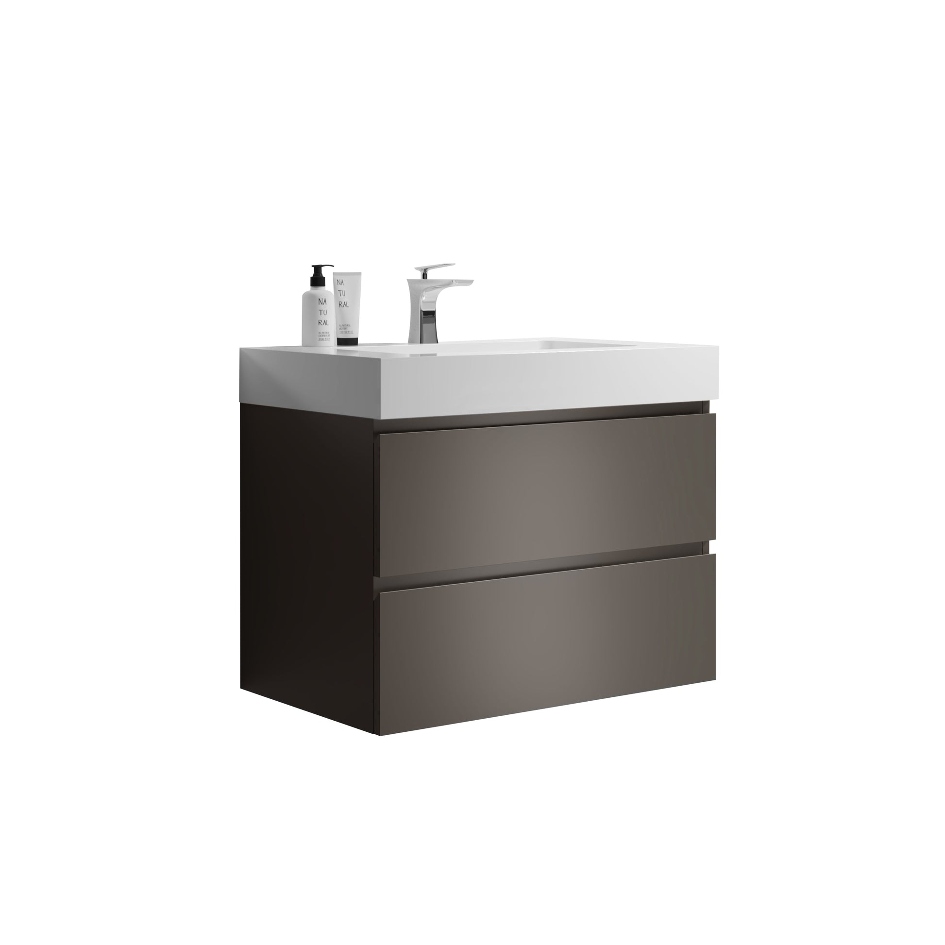 Alice 30" Gray Bathroom Vanity With Sink, Large Storage Wall Mounted Floating Bathroom Vanity For Modern Bathroom, One Piece White Sink Basin Without Drain And Faucet, Pre Assembled Gray Bathroom Modern Particle Board