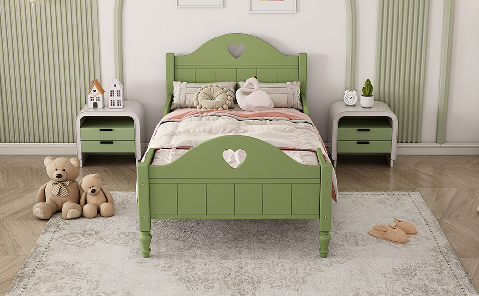 Girl'S Beautiful Princess Bed Macaron Twin Size Toddler Bed With Side Safety Rails And Headboard And Footboard, Oliver Green Olive Green Solid Wood Mdf