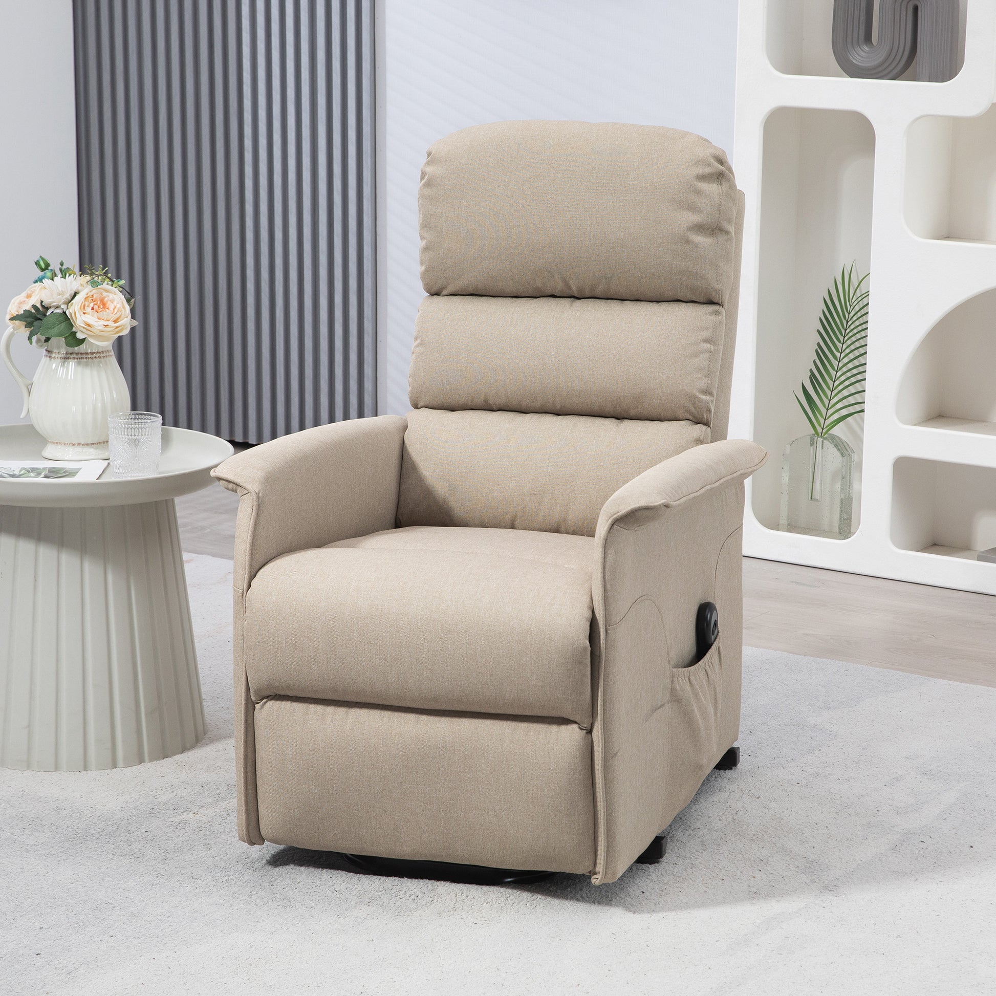 Homcom Power Lift Recliner Chair For Elderly, Easy Assembly, Fabric Lift Chair With Remote Control, Side Pockets For Living Room, Beige Beige Polyester