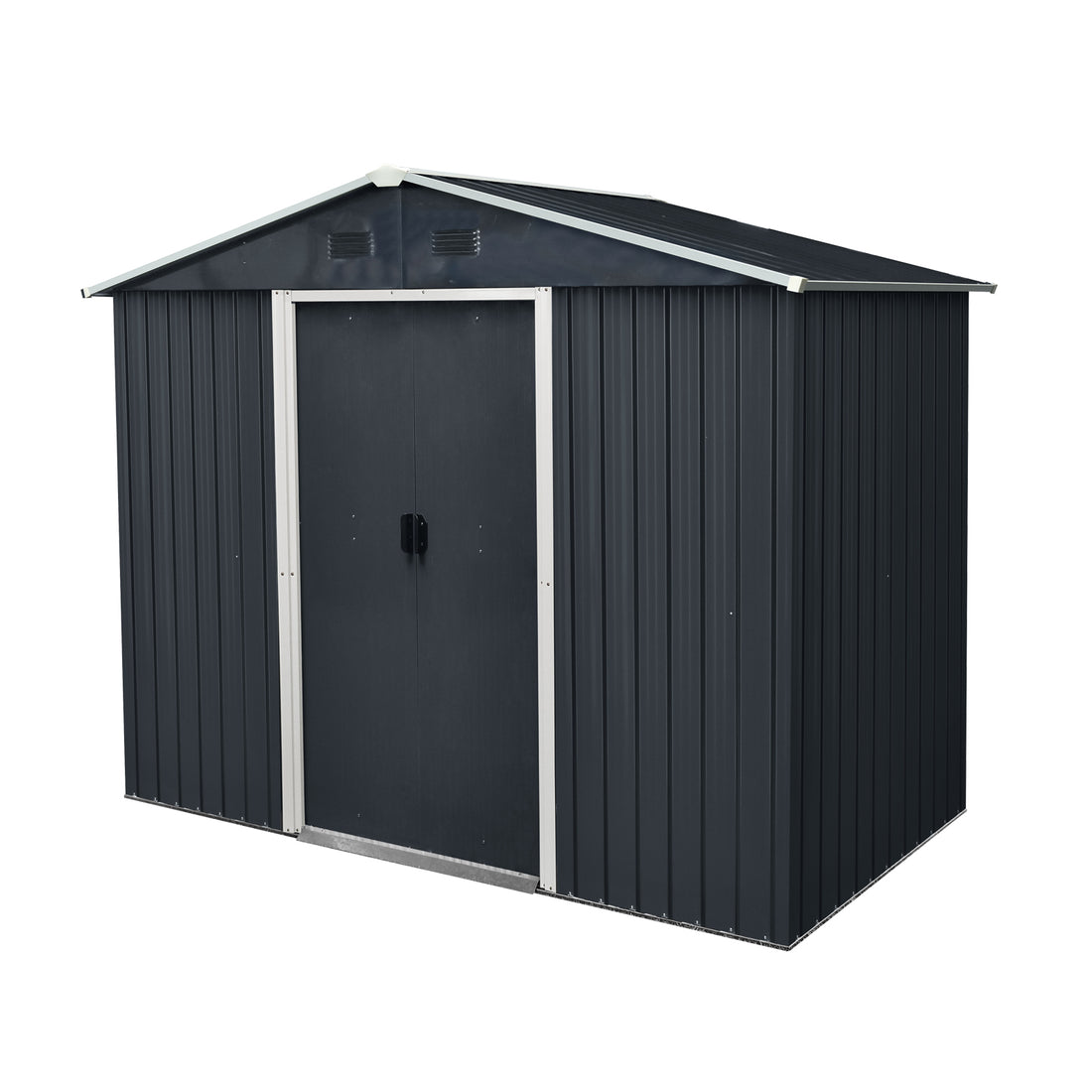 8Ft X 4Ft Outdoor Metal Storage Shed With Sliding Door And Foundation For Backyard, Patio, Lawn Black And White Black White Metal