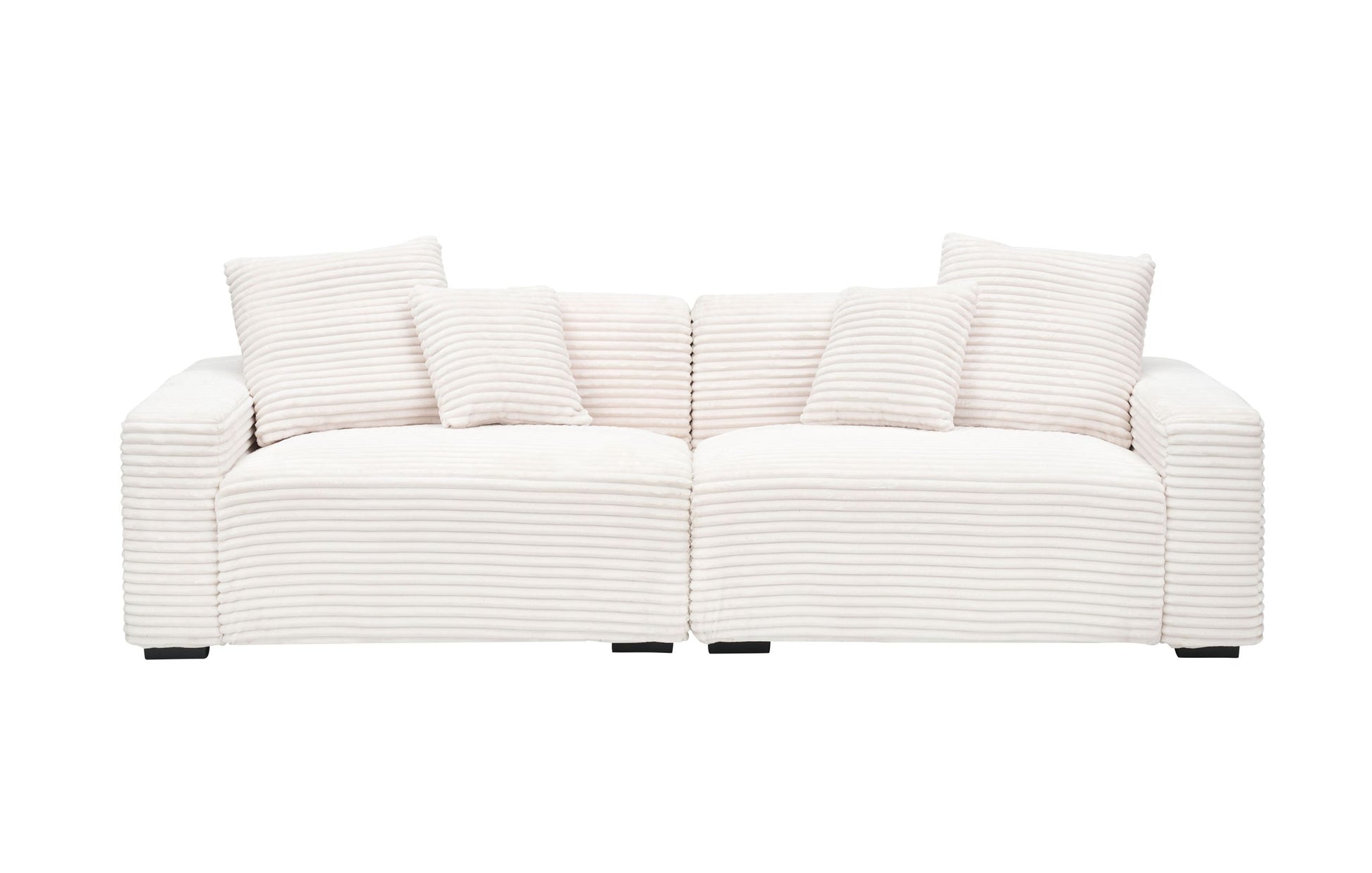 104.72 Inch 4 Seat Large Sofa With 4 Throw Pillows, Living Room Sofa Beige Corduroy Fabric Beige Corduroy 3 Seat