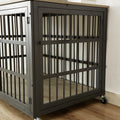 Furniture Style Dog Crate Wrought Iron Frame Door With Side Openings, Grey, 43.3''W X 29.9''D X 33.5''H. Grey Particle Board