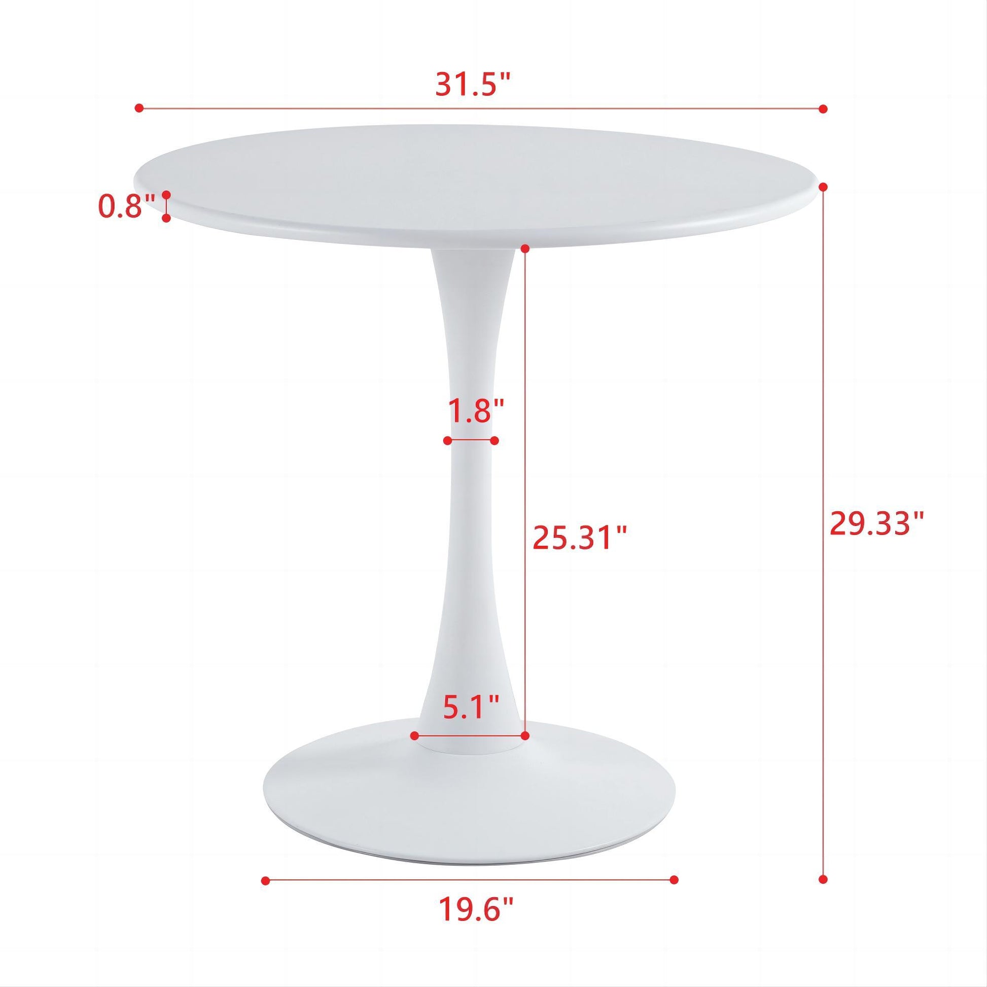 Modern White Round Dining Table, 31.5'' Diameter Solid Metal Base Coffee Table White Metal