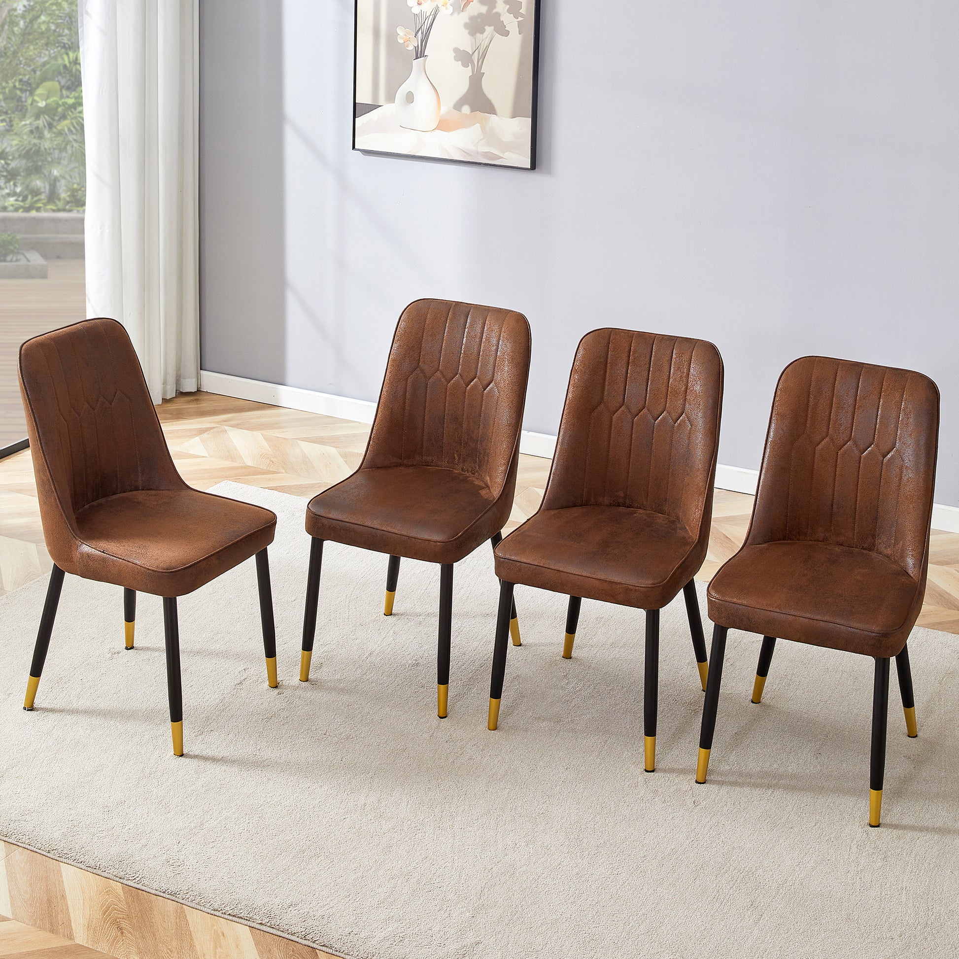 Brown Suede Like Velvet Dining Chair Set Four Pack Black Metal Legs,Dinning Chairs,Brown. Brown Black Dining Room Dining Chairs Metal