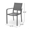 Outdoor Modern Aluminum Dining Chair With Mesh Seat Set Of 2 , Metal Gray And Dark Gray Gray Aluminium