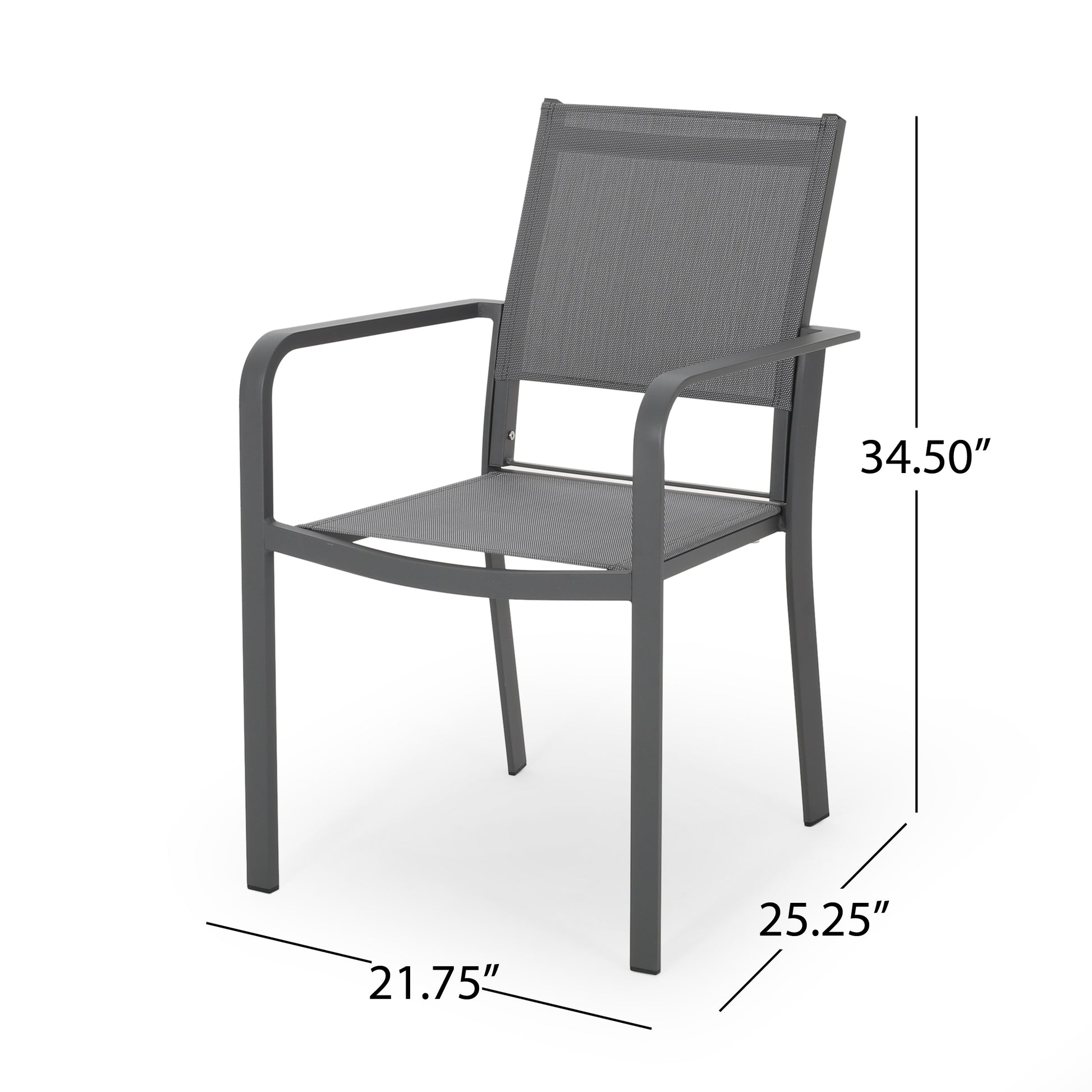 Outdoor Modern Aluminum Dining Chair With Mesh Seat Set Of 2 , Metal Gray And Dark Gray Gray Aluminium
