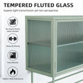 Mint Green Sideboard Storage Cabinet With Two Fluted Glass Doors Detachable Shelves Bottom Space For Living Room, Office, Dinging Room And Entryway Old Sku:W68743733 Green Steel