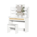 Vanity Desk Set Stool & Dressing Table With Led Lighting Mirror Drawer And Compartments Modern Wood Cosmetic Table Chest Of Drawers White Color Gloss White White 1 Drawer Bedroom Wood