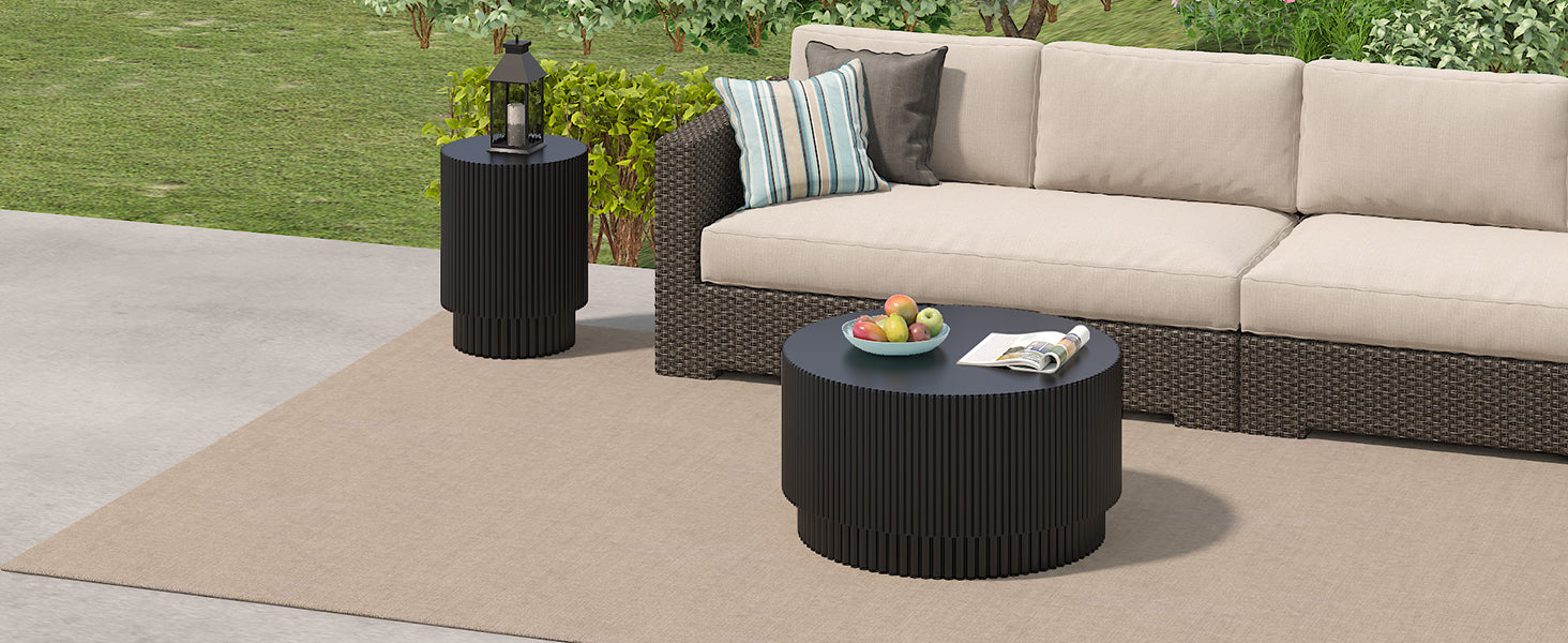 15.72 Inch H Barrel Coffee Table, Nordic Style, Simple Design, Suitable For Indoor And Outdoor Use, Magnesium Oxide Material, Suitable For Living Room, Bedroom Or Garden Sofa Black Magnesium Oxide