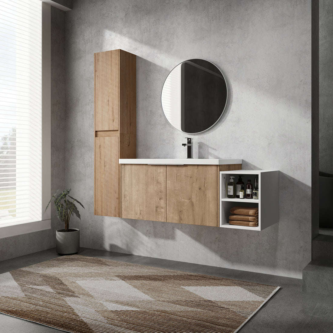 48" Wall Mounted Bathroom Vanity With Sink And Side Cabinet, Soft Close Doors,00112Imox2 0636Imo 0612Gwh Combination Cabinet Kd Packing Imitative Oak Bathroom Modern Plywood Plywood